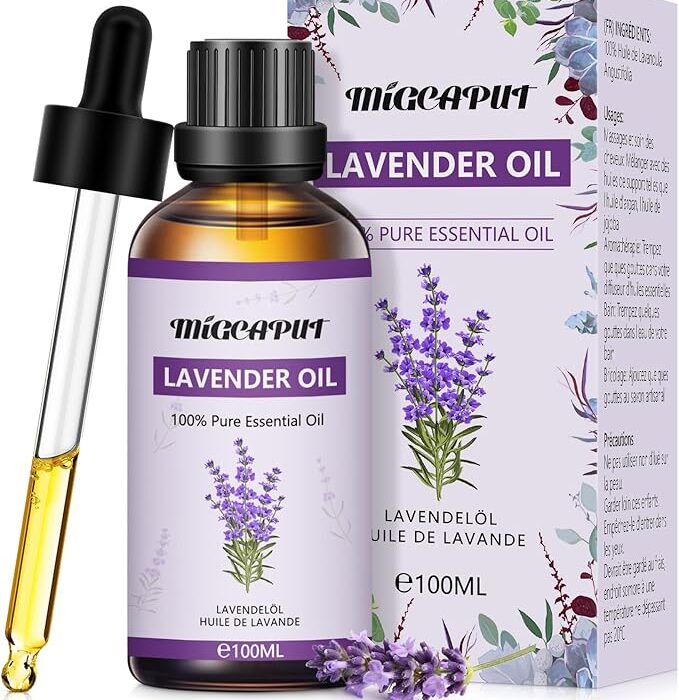 MIGCAPUT Olejek Eteryczny Lawendowy 100ML, 100% Naturalny Olejek Aromaterapeutyczny do Pielęgnacji Skóry, Przeciwtrądzikowy, Lepszy Sen, Nawilżacz Powietrza