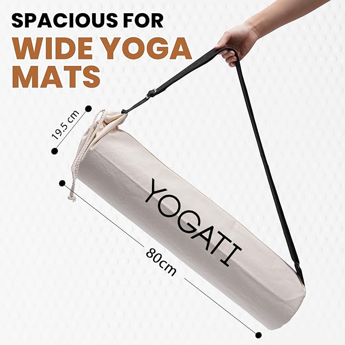 YOGATI Torba na matę do jogi z regulowanym paskiem, bawełniana torba do jogi o dużej pojemności, dla kobiet i mężczyzn, torba na matę do pilatesu - obrazek 4