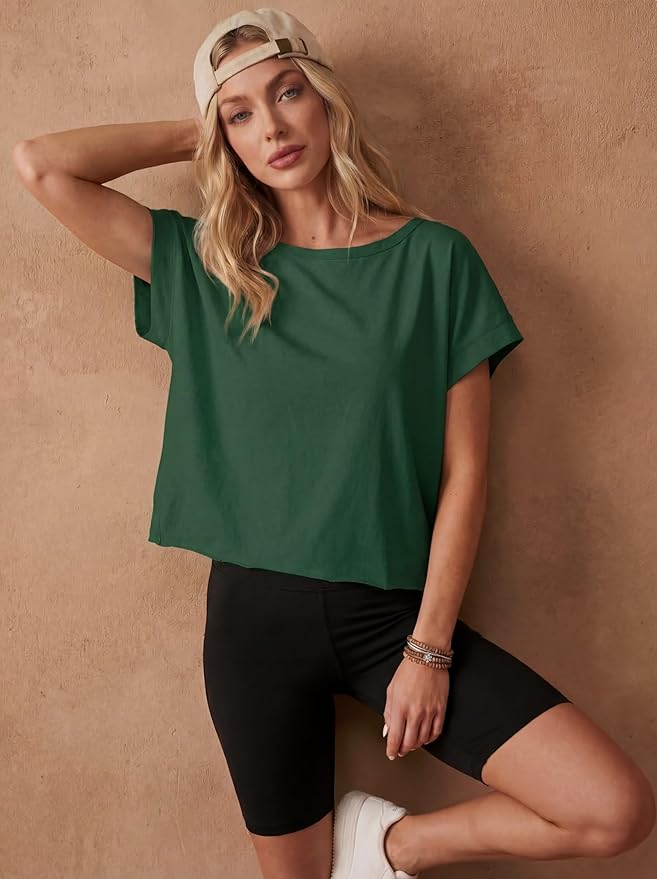 GRECERELLE Damska koszulka sportowa z krótkim rękawem, luźna, oddychająca koszulka Crop Top do tenisa, jogi, fitnessu, biegania, lekka górna część na siłownię i w czasie wolnym - obrazek 3