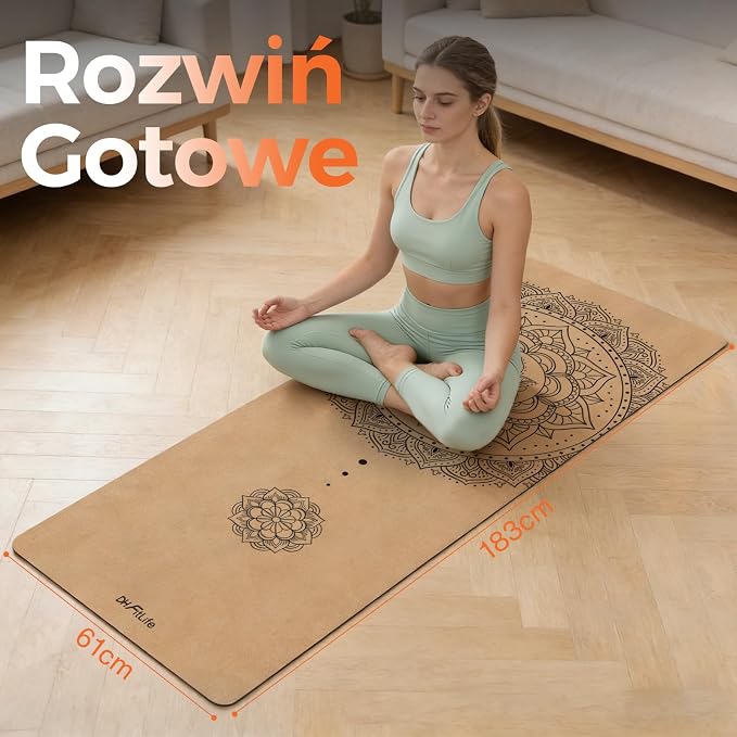 DH FitLife Mata Korkowa Antypoślizgowa z Naturalnego Kauczuku, 6mm | Gotowa do Użycia, Łatwa do Czyszczenia, Wysokiej Jakości Mata do Jogi, Pilatesu i Fitnessu - obrazek 7