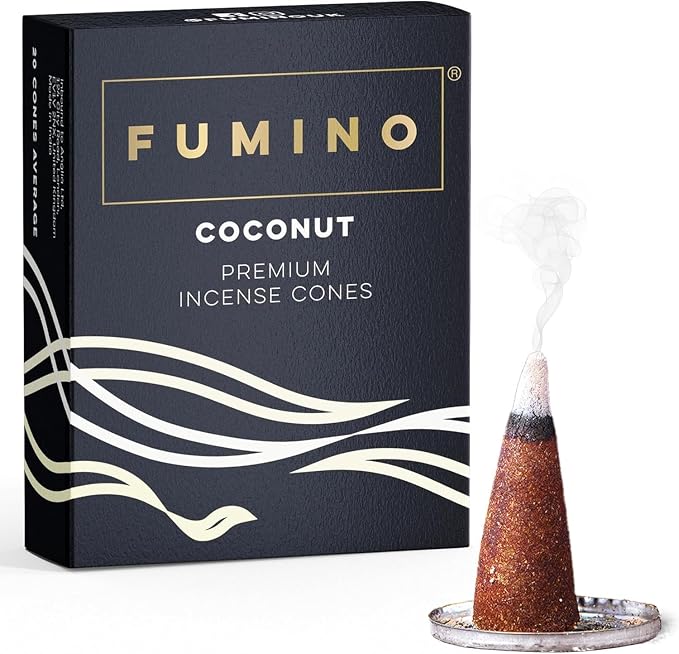 Fumino® Zapach Kokosa – świeże kadzidełka stożkowe, 15 sztuk w opakowaniu, Masala Agarbatti Joss, zapach do relaksu i medytacji, dekoracja domu