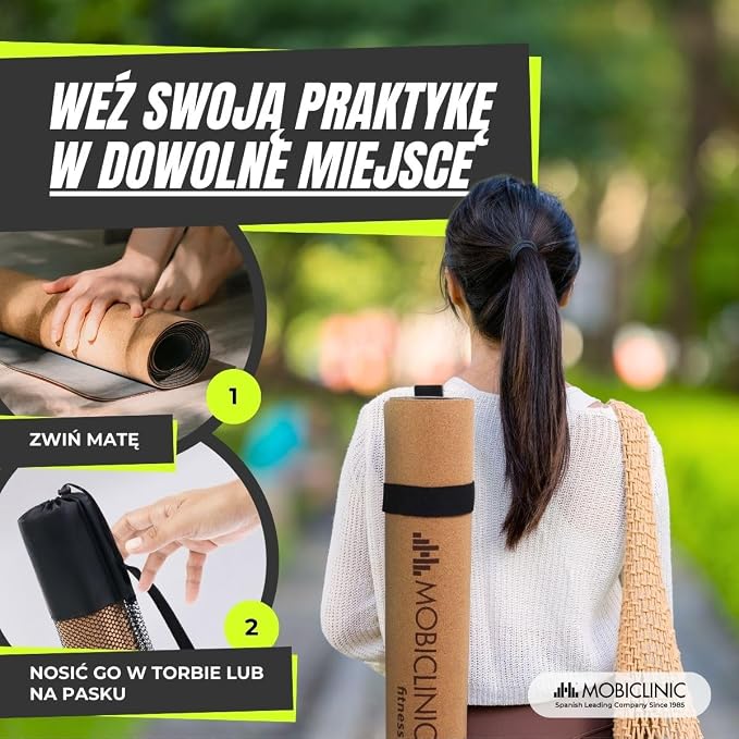 Mobiclinic®, Mata do jogi z naturalnego korka, Antypoślizgowa, Torba transportowa, Antybakteryjna, Grubość 4 mm, Tpe w 100% recyklingu, 183x61cm, Wzór mandali, Ey-02, Joga, Pilates, Fitness - obrazek 5