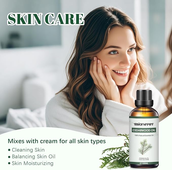 MIGCAPUT Olejek Eteryczny z Drzewa Cedrowego 100ML, Olejki do Aromaterapii Premium, 100% Naturalny Olejki Aromaterapeutyczny do Dyfuzora, SPA, Masażu, Snu, Mydła, Ręcznie Robione Świece - obrazek 4