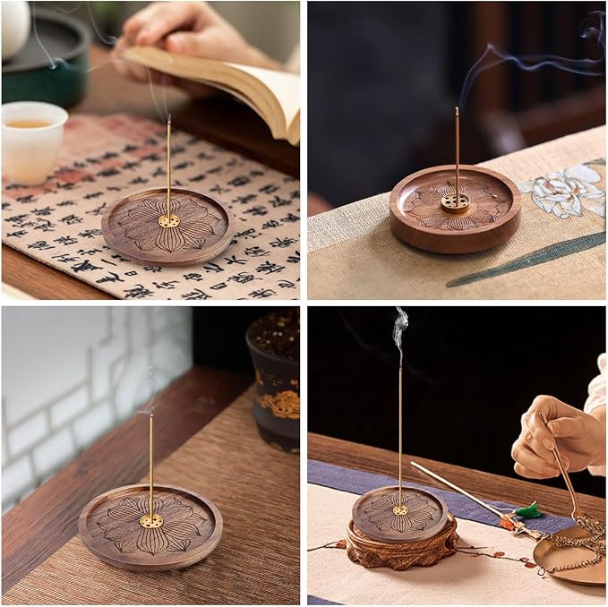 MplehDa Drewniany uchwyt na kadzidełka, kadzidełka, uchwyt na kadzidełka Lotus Stick pojemnik na kadzidło, palnik, kadzidełka, kadzidełka, akcesoria do medytacji, 6 otworów, akcesoria zapachowe - obrazek 5