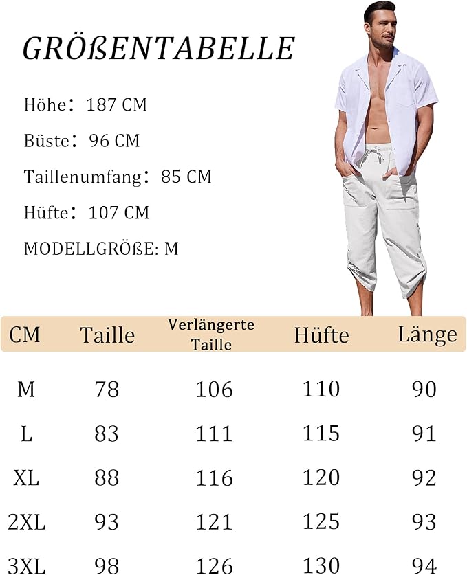 YAOHUOLE Męskie spodenki lniane 3/4 na lato, lniane szorty męskie, krótkie spodenki męskie, lniane - obrazek 7