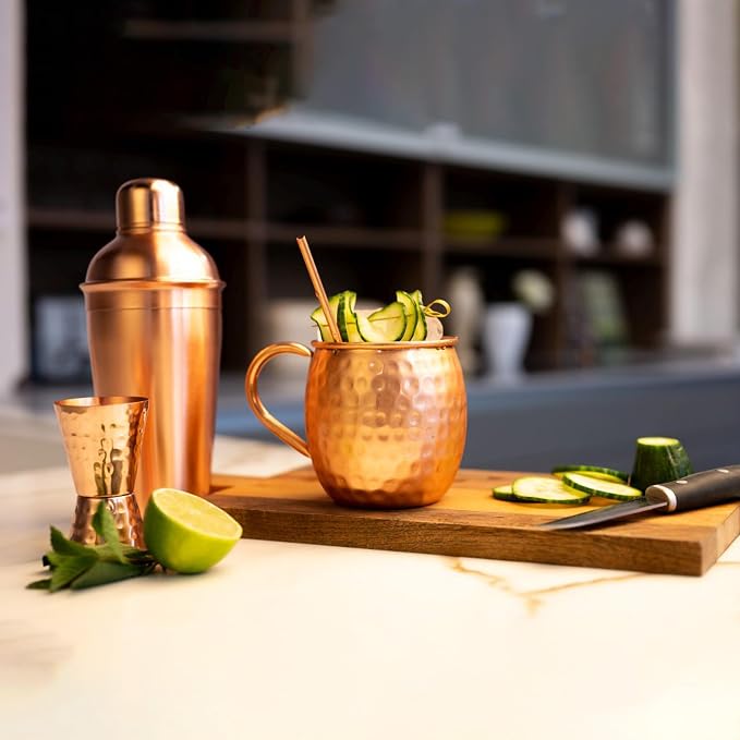 NKlaus 2x kubek miedziany czysta miedź 100% Ayuverda kubek miedziany owalny Moscow Mule 500 ml 11261 - obrazek 5