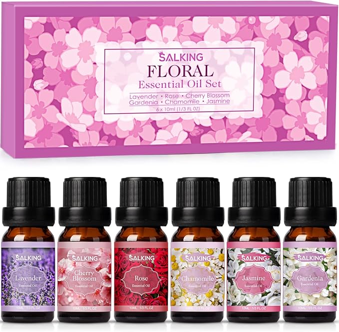 SALKING Zestaw olejków eterycznych, olejki zapachowe do aromaterapii, zestaw prezentowy, 100% czysty olejek zapachowy do dyfuzora, lamp zapachowych, nawilżacza powietrza, masażu, 6 x 10 ml (lawenda