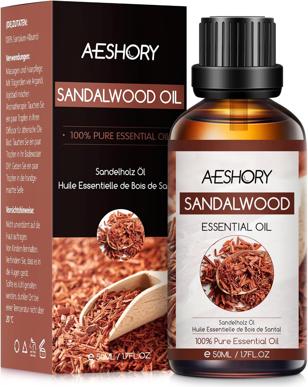 Aeshory Olejek Eteryczny Z Drzewa Sandałowego 50 ml, 100% Czysty, Naturalny Olejek Sandałowy, Idealny Do Dyfuzora, Nawilżacza Powietrza, Aromaterapii, Relaksu, Pielęgnacji Skóry, Perfum I Wyrobu Świec - obrazek 2