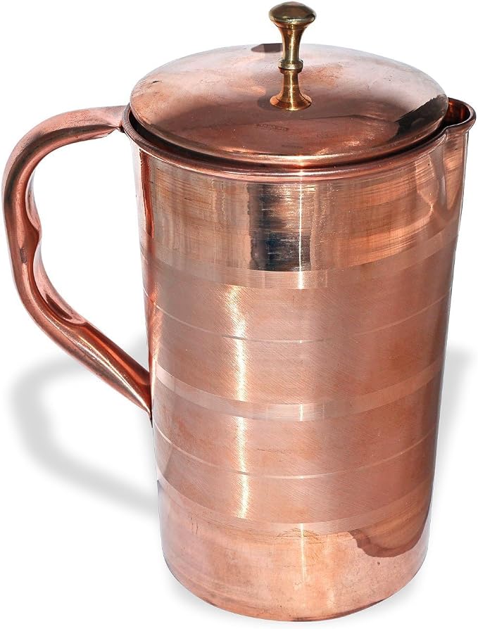 Rastogi Handicrafts Dzbanek na wodę z czystej miedzi | miedziany dzbanek do (wzór z miedzianą linią) - obrazek 2