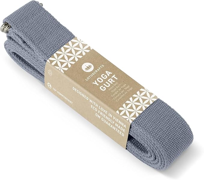 Lotuscrafts Pasek do jogi 100% bawełna (KBA) dla lepszego rozciągania, dla początkujących i zaawansowanych, pasek do jogi z metalowym zamknięciem [250 x 3,8 cm]