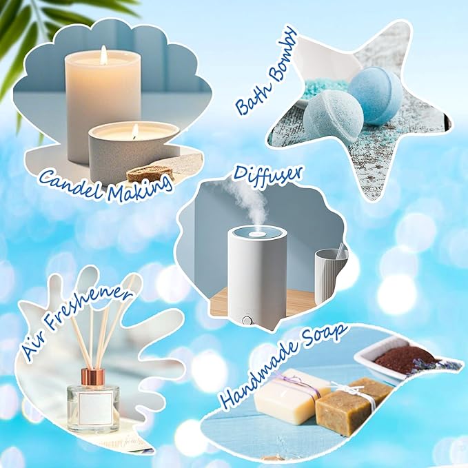 AESHORY Zestaw olejków eterycznych Beach 6 x 10 ml, Olejek zapachowy Summer Aroma Oil do dyfuzora - Hawaiian Suntan, Walk by the Sea, Sea Breeze, Sun & Sand, Rock Salt & Driftwood, Morze - obrazek 6
