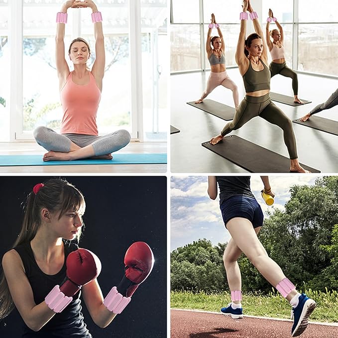 2 szt. Regulowane Obciążniki Na Nadgarstki i Kostki, Zestaw do Ćwiczeń Fitness dla Kobiet i Mężczyzn, 0.45Kg / 0.9Kg, do Jogi, Pilatesu, Biegania, Pływania i Treningu Siłowego (Różowy) - obrazek 4