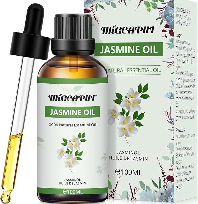 MIGCAPUT Olejek Eteryczny Jaśminowy 100ML, Naturalny Olejki Aromaterapeutyczny, Jaśminowy Olejek Zapachowy Premium do Dyfuzora, SPA, Masażu, Ręcznie Robione Mydło, Ręcznie Robione Świece