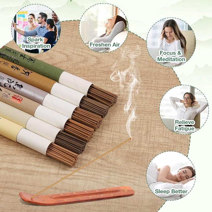 AUAUY zestaw kadzidełek, naturalne aromatyczne kadzidełka, 6 unikalnych zapachów, odpowiednie do aromaterapii, spa, jogi, ślubu, uzdrawiania, relaksu, medytacji, 6 x 20 g - obrazek 6