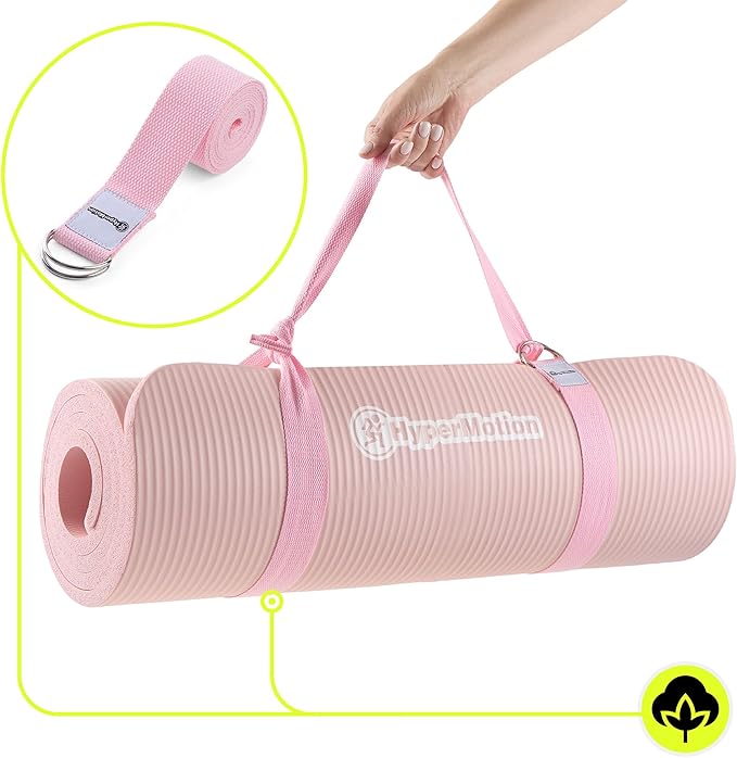 HyperMotion Mata do Ćwiczeń Fitness i Jogi NBR 183x61x1,5 cm Różowa, Antypoślizgowa 15 mm, z Paskiem do Ćwiczeń i Przenoszenia, Gruba Mata do Jogi, Pilates i Stretchingu - obrazek 2