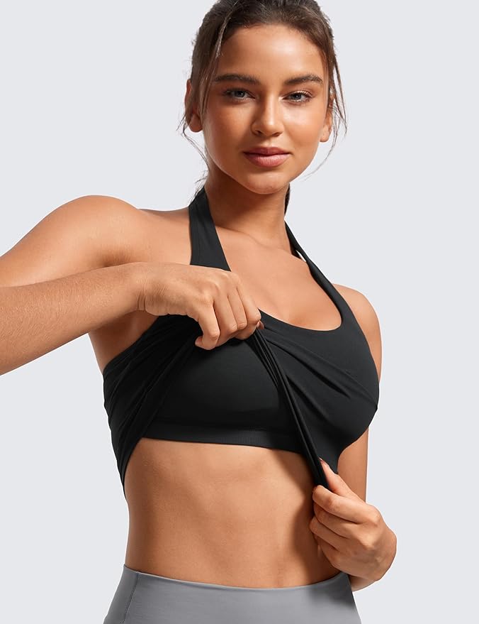 CRZ YOGA Butterluxe Halter Crop Tank Tops | Lekkie wsparcie, wyjmowane wkładki, do jogi, wyjątkowo miękkie, z odkrytymi plecami, długie biustonosze sportowe dla kobiet - obrazek 6