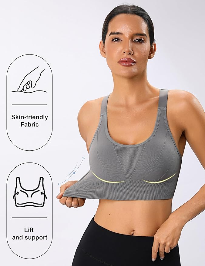 Aseniza Damski biustonosz sportowy bezprzewodowy biustonosz z wyjmowanymi wkładkami do jogi, fitnessu, biegania S-XXL - obrazek 4