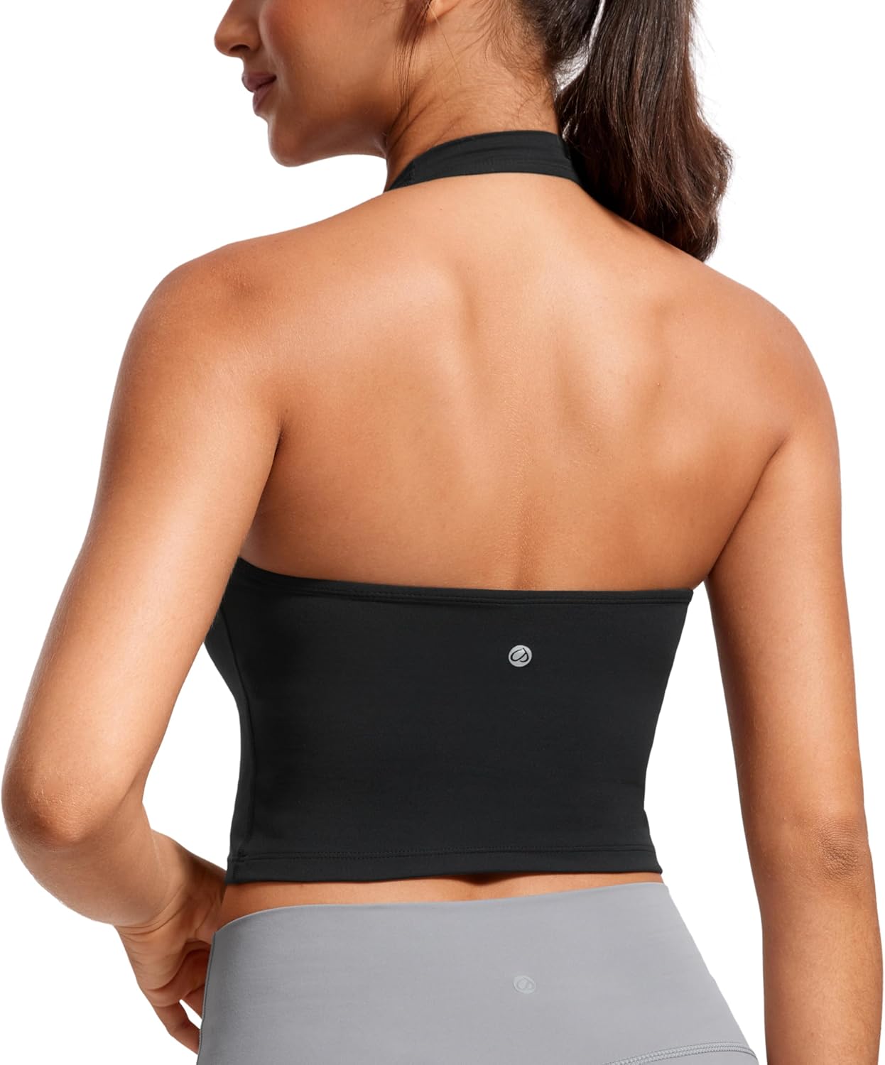 CRZ YOGA Butterluxe Halter Crop Tank Tops | Lekkie wsparcie, wyjmowane wkładki, do jogi, wyjątkowo miękkie, z odkrytymi plecami, długie biustonosze sportowe dla kobiet - obrazek 2