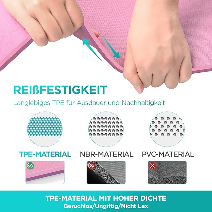 Mata do jogi, z termoplastycznego elastomeru poliestrowego o grubości 6 mm, przyjazna dla skóry, antypoślizgowa, do pilatesu, medytacji, stretchingu, z paskiem do noszenia, domowy trening | Z pozami jogi, liniami wyrównania, paskiem do noszenia, do jogi, pilatesu, domu, stretchingu i treningu sportowego - obrazek 3