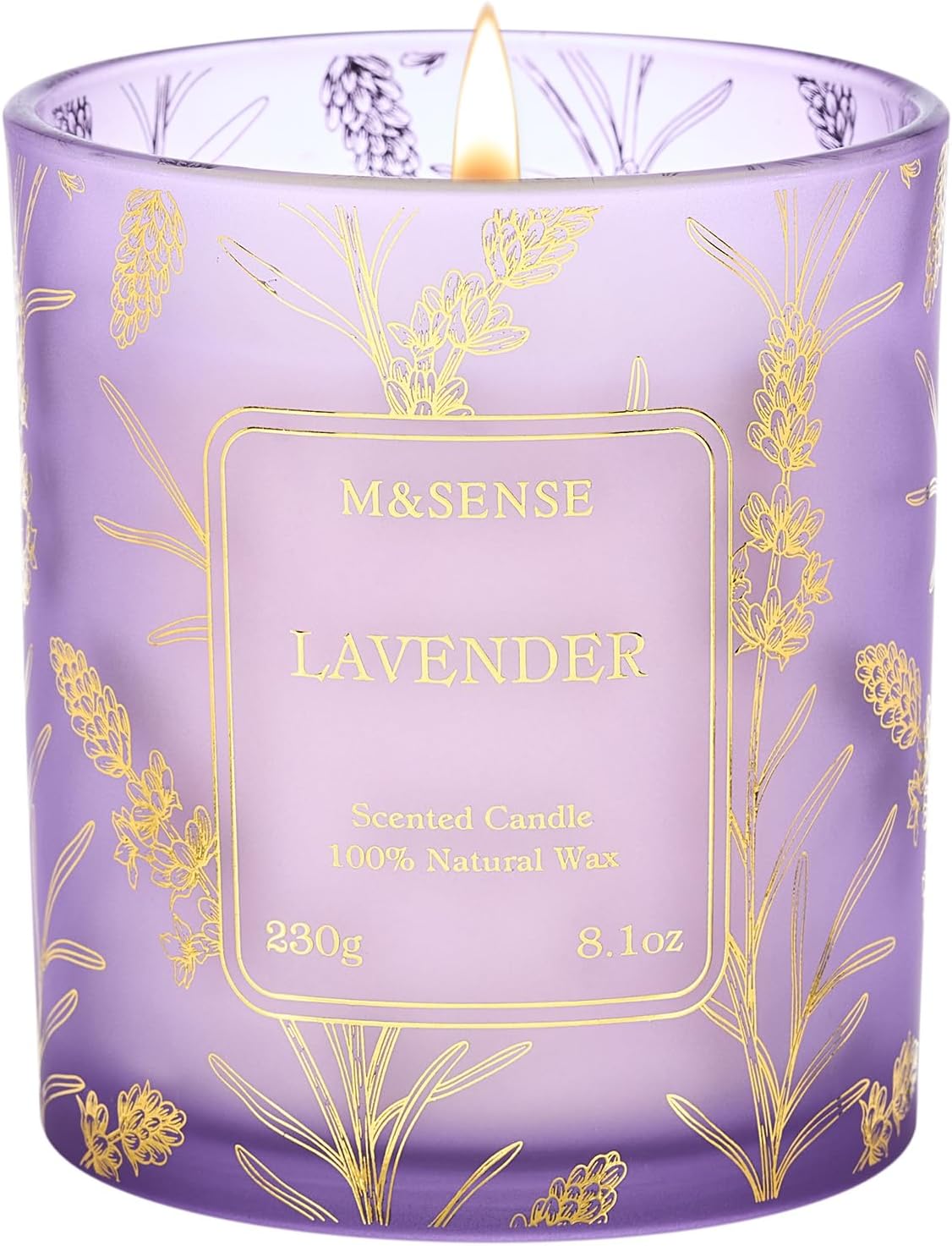 M&SENSE Świece Sojowe Lawendowe 230g, Długi Czas Palenia 42h, Delikatny Zapach Relaksacyjny do Aromaterapii i Kąpieli, Elegancka Dekoracja Domowa, Prezent dla Kobiet i Mężczyzn | 42 h, nietoksyczny, aromaterapeutyczny zapach do pomieszczeń, szkło wielokrotnego użytku - obrazek 2