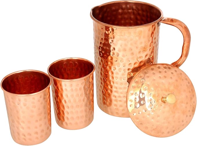 Zap Impex Młotek miedziany dzbanek z 2 szklankami dla zdrowia - 1600 ml