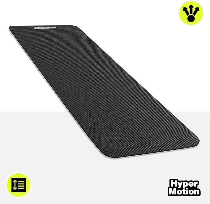 HyperMotion Mata do Ćwiczeń Fitness i Jogi NBR 183x61x0,8 cm Czarna, Antypoślizgowa, 8 mm, z Paskiem do Ćwiczeń i Przenoszenia, do Jogi, Pilatesu i Stretchingu - obrazek 5