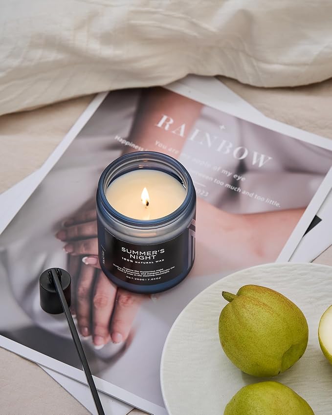 M&SENSE Świeca Letnia Noc (Paczula) w Szklanym Słoiku (200g, 50h) - Naturalna Sojowa z 1 Knotami | Długotrwała | Prezent dla Niej i dla Niego - obrazek 6