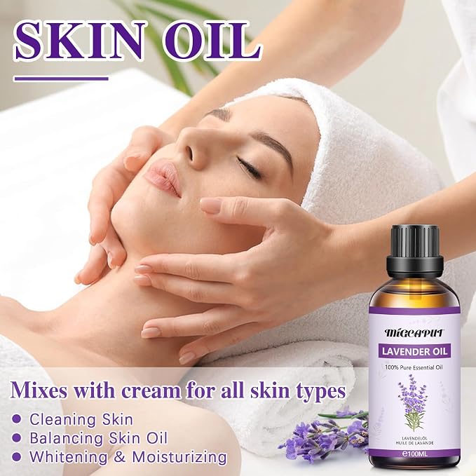 MIGCAPUT Olejek Eteryczny Lawendowy 100ML, 100% Naturalny Olejek Aromaterapeutyczny do Pielęgnacji Skóry, Przeciwtrądzikowy, Lepszy Sen, Nawilżacz Powietrza - obrazek 3