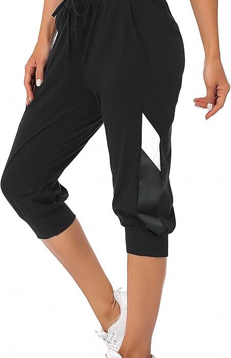 Marvmys Spodnie dresowe 3/4 Damskie 100% Bawełniane Spodnie Sportowe Damskie Letnie Spodnie Sportowe Damskie Spodnie Sportowe Damskie Casual Trening Wear Jogging Midi Spodnie do Jogi Damskie Z
