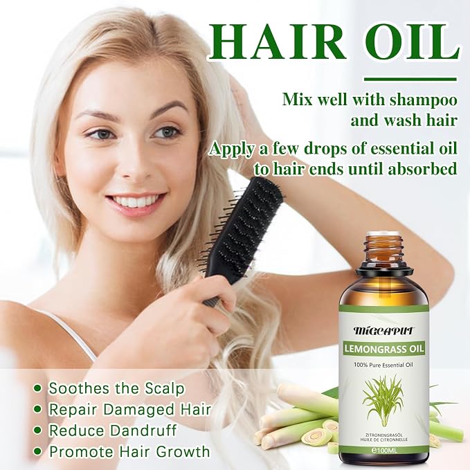 MIGCAPUT Olejek Eteryczny z Trawy Cytrynowej 100ML, 100% Naturalne Olejki Eteryczne do Aromaterapii, Olejek z Trawy Cytrynowej Klasy Terapeutycznej do Dyfuzora Nawilżacza, SPA, Masażu - obrazek 4