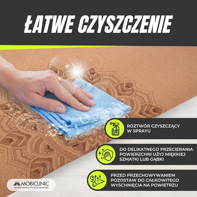 Mobiclinic®, Mata do jogi z naturalnego korka, Antypoślizgowa, Torba transportowa, Antybakteryjna, Grubość 4 mm, Tpe w 100% recyklingu, 183x61cm, Wzór mandali, Ey-02, Joga, Pilates, Fitness - obrazek 7