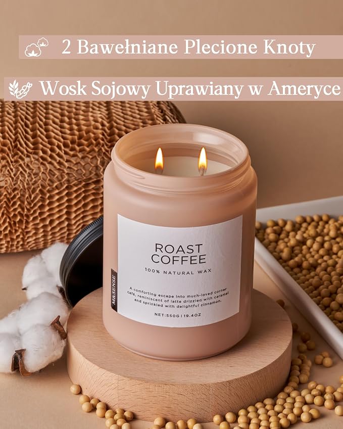 M&SENSE ŚWIECA ZAPACHOWA - Intensywna Kawa | 2 Knoty | Naturalny Wosk Sojowy 550g | 110h Palenia | Prezent do Domu - obrazek 3