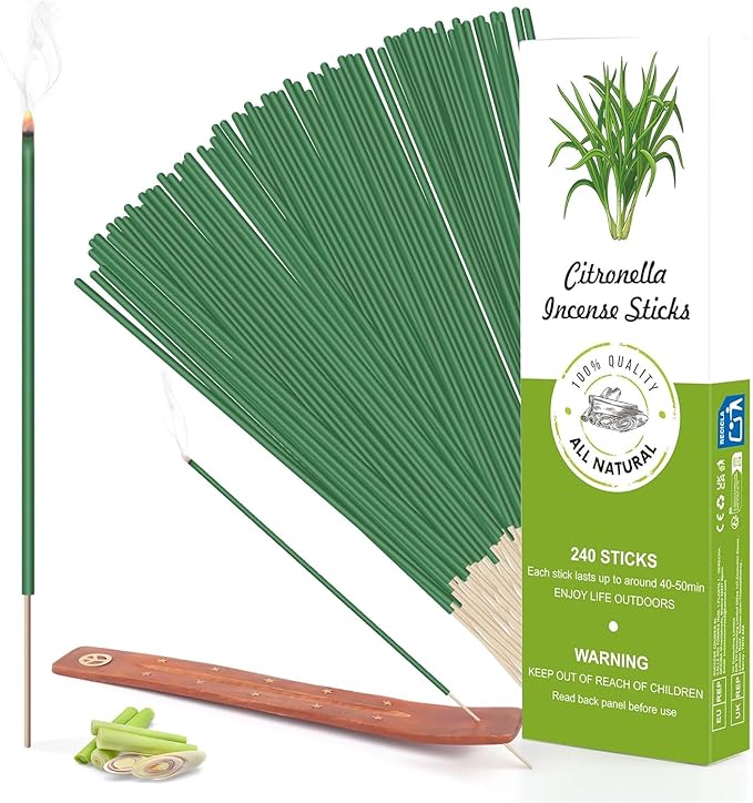 Citronella kadzidełka, 240 sztuk, 200 godzin, naturalny olejek eteryczny Citronella, kadzidełka do użytku na zewnątrz, do ogrodu, na taras, balkon, piknik, kemping, dekoracja stołu, 50 min na sztukę - obrazek 3