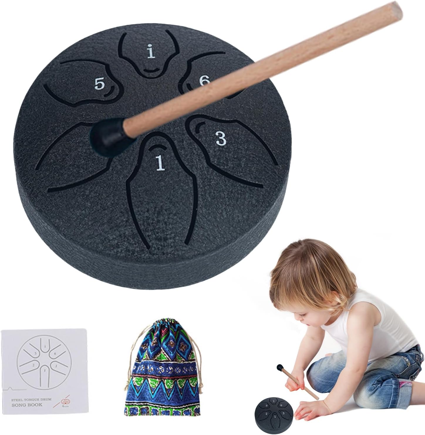 Bęben językowy, bęben czołgowy A-Key, 15 nut 7 cm, medytacja | ręczny instrument perkusyjny z młotkami, książka muzyczna do jogi, koncertów, edukacji muzycznej, początkujących - obrazek 2