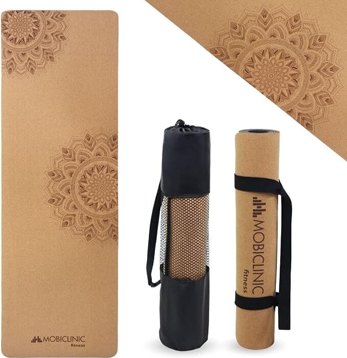 Mobiclinic®, Mata do jogi z naturalnego korka, Antypoślizgowa, Torba transportowa, Antybakteryjna, Grubość 4 mm, Tpe w 100% recyklingu, 183x61cm, Wzór mandali, Ey-02, Joga, Pilates, Fitness