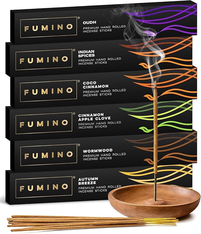 Kadzidełka w sztyfcie Fumino Fresh, ręcznie robione – multipack Mróz przy ognisku, zestaw 6 opakowań (84 sztuki, 90 g), kadzidełka Masala Agarbatti Joss do relaksu i medytacji, do domu