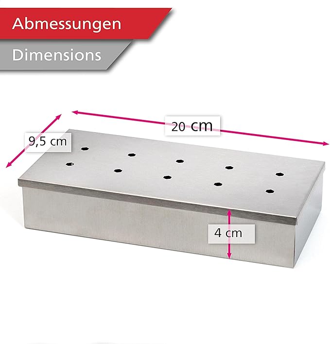 Wenco Pudełko wędzarnicze klasy premium, 20 x 9,5 x 4 cm, stal nierdzewna, odporne na wysokie temperatury, do grilla gazowego i węglowego, kolor srebrny - obrazek 3