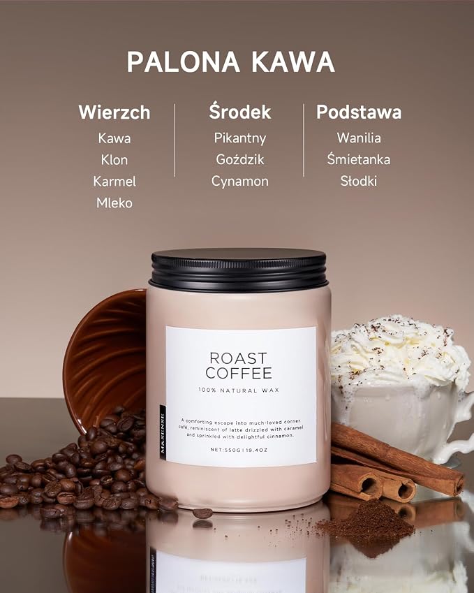 M&SENSE ŚWIECA ZAPACHOWA - Intensywna Kawa | 2 Knoty | Naturalny Wosk Sojowy 550g | 110h Palenia | Prezent do Domu - obrazek 2