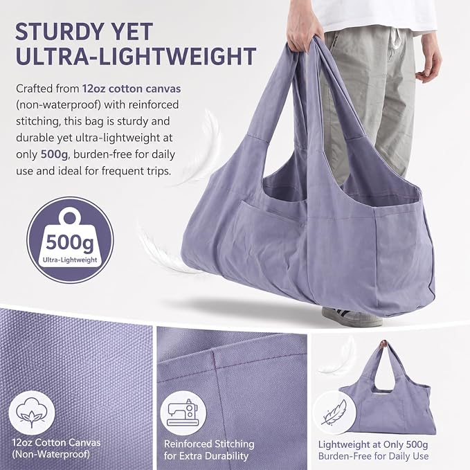 Torba do jogi Culnflun, fioletowa torba typu oversize, do podróży w ramach odzieży fitness, z wielofunkcyjnym lekkim materiałem płóciennym - obrazek 3