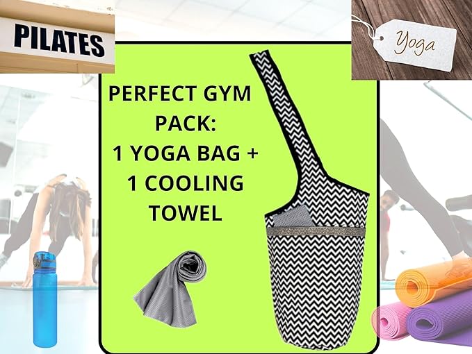 Pack Torba do jogi na matę i zimny ręcznik Chłodząca damska torba do jogi na matę Ręcznik na siłownię Ręcznik z mikrofibry. Wielofunkcyjna torba na matę do jogi Pilates Fitness Sport (Zygzak) - obrazek 3