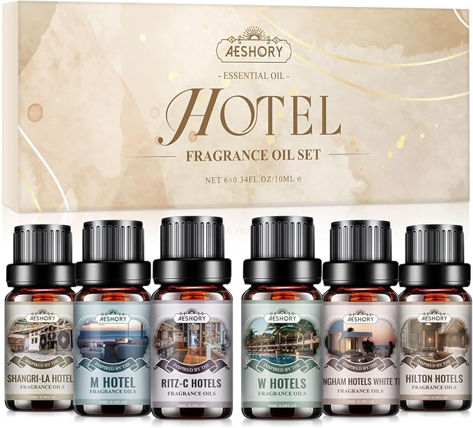 Aeshory 6 x 10ml Zestaw Olejków Eterycznych Do Hotelu, Luksusowy Olejek Do Dyfuzora Zapachowego, Olejki Eteryczne Do Nawilżaczy Powietrza, Świeże Powietrze, Zapach Do Pomieszczeń, Produkcja Świec