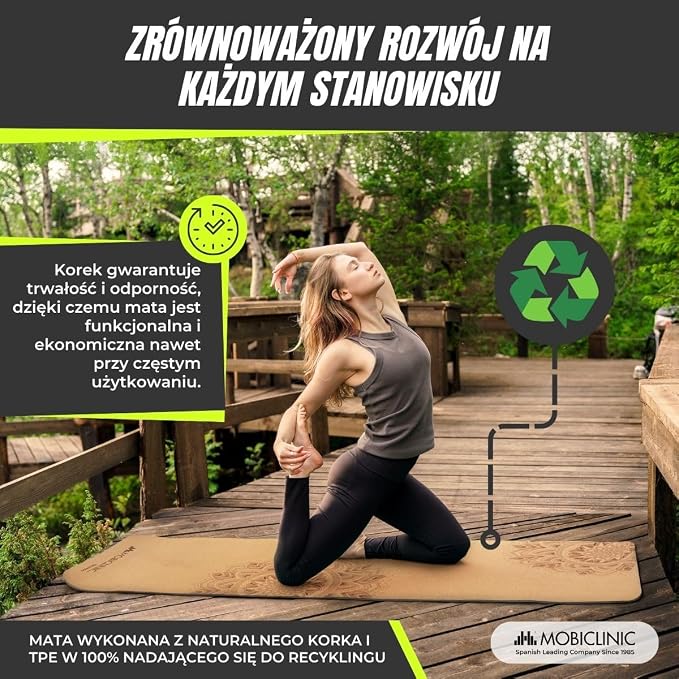 Mobiclinic®, Mata do jogi z naturalnego korka, Antypoślizgowa, Torba transportowa, Antybakteryjna, Grubość 4 mm, Tpe w 100% recyklingu, 183x61cm, Wzór mandali, Ey-02, Joga, Pilates, Fitness - obrazek 6