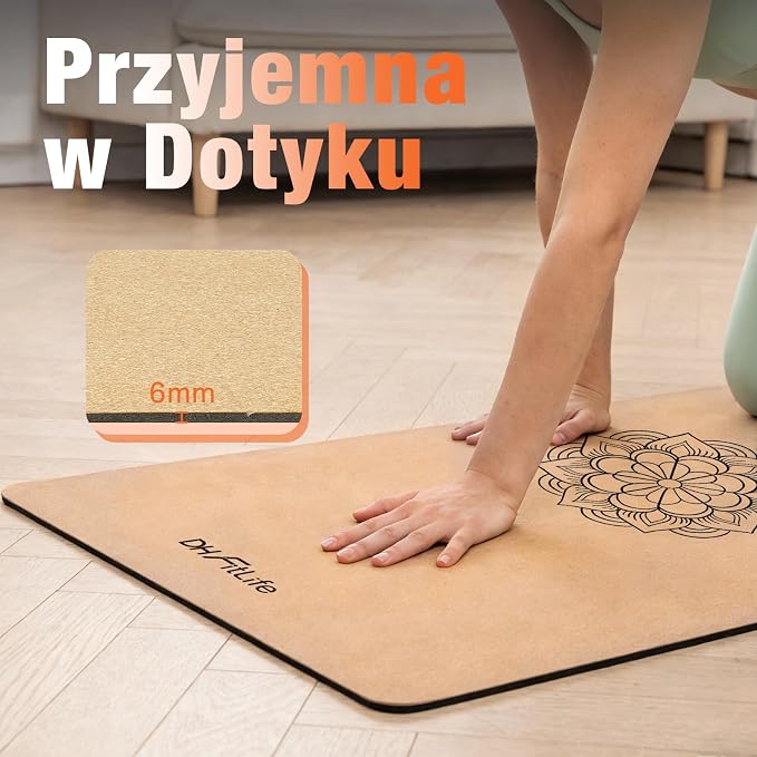 DH FitLife Mata Korkowa Antypoślizgowa z Naturalnego Kauczuku, 6mm | Gotowa do Użycia, Łatwa do Czyszczenia, Wysokiej Jakości Mata do Jogi, Pilatesu i Fitnessu - obrazek 5