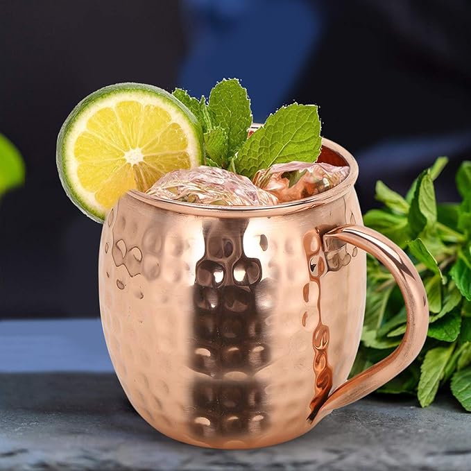 Zap Impex Moscow Mule Kubek z czystej miedzi, bez powłoki, młotkowana miedź, idealny do wszystkich schłodzonych napojów, oślepiająca rozrywka i do baru lub domu, duży bar zestaw prezentowy 4 szt - obrazek 2