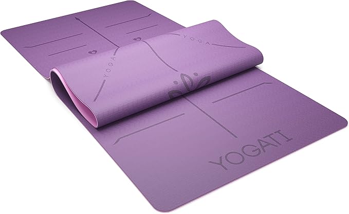 YOGATI Yoga Mat z linii wyrównania. Maty do jogi z paskiem do przenoszenia idealne do Pilates i Fitness Workout, Eco Friendly Non Slip Grube maty do jogi dla kobiet i mężczyzn - Yoga Mat. - obrazek 4