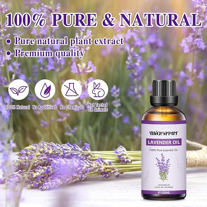 MIGCAPUT Olejek Eteryczny Lawendowy 100ML, 100% Naturalny Olejek Aromaterapeutyczny do Pielęgnacji Skóry, Przeciwtrądzikowy, Lepszy Sen, Nawilżacz Powietrza - obrazek 2