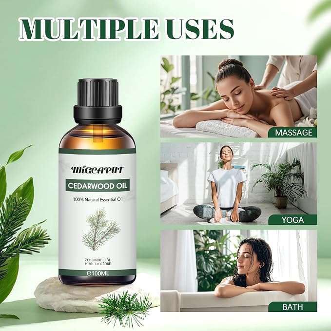 MIGCAPUT Olejek Eteryczny z Drzewa Cedrowego 100ML, Olejki do Aromaterapii Premium, 100% Naturalny Olejki Aromaterapeutyczny do Dyfuzora, SPA, Masażu, Snu, Mydła, Ręcznie Robione Świece - obrazek 5
