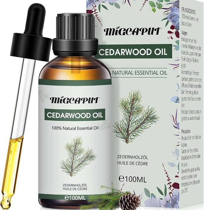 MIGCAPUT Olejek Eteryczny z Drzewa Cedrowego 100ML, Olejki do Aromaterapii Premium, 100% Naturalny Olejki Aromaterapeutyczny do Dyfuzora, SPA, Masażu, Snu, Mydła, Ręcznie Robione Świece