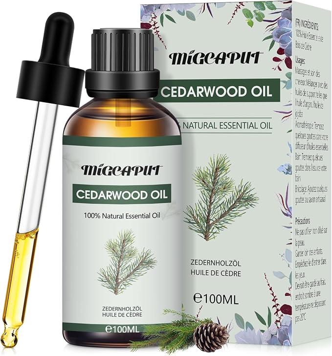 MIGCAPUT Olejek Eteryczny z Drzewa Cedrowego 100ML, Olejki do Aromaterapii Premium, 100% Naturalny Olejki Aromaterapeutyczny do Dyfuzora, SPA, Masażu, Snu, Mydła, Ręcznie Robione Świece