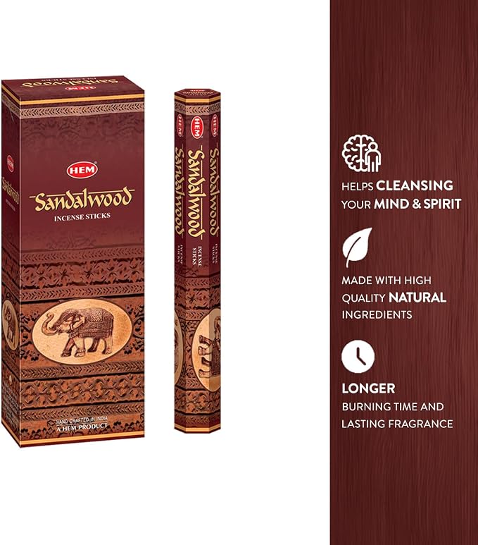 Kadźidło z drzewa sandałowego, 120 patyczków w opakowaniu sześciopaki. Marka HEM, ręcznie zwijane w Indiach. od Hem Incense - obrazek 4
